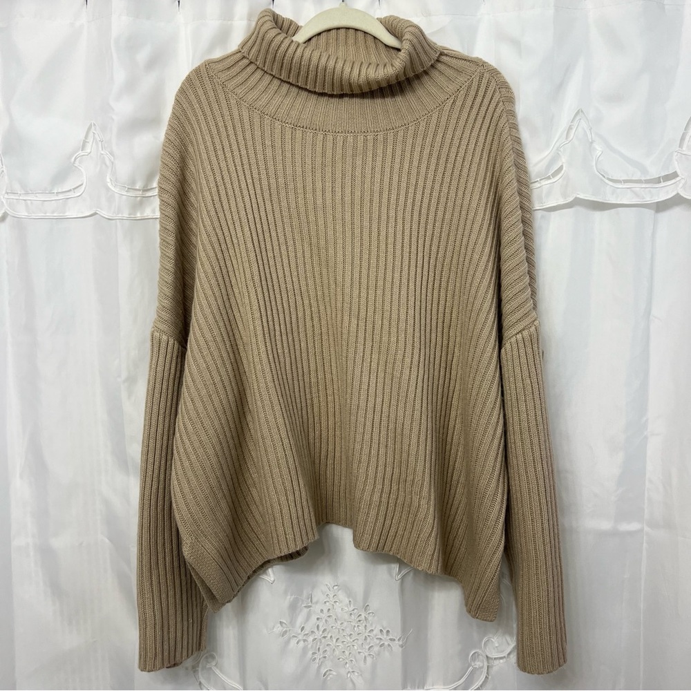 LBLC The Label Oversized Ribbed Turtleneck Sweater Camel Beige Size XS - Picture 3 of 11